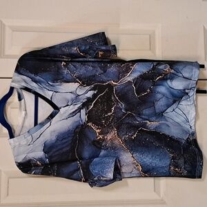 Blue and Black Marble Print V-Neck T-Shirt